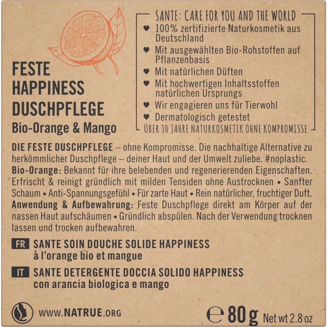 Feste HAPPINESS Duschpflege Bio-Orange & Mango