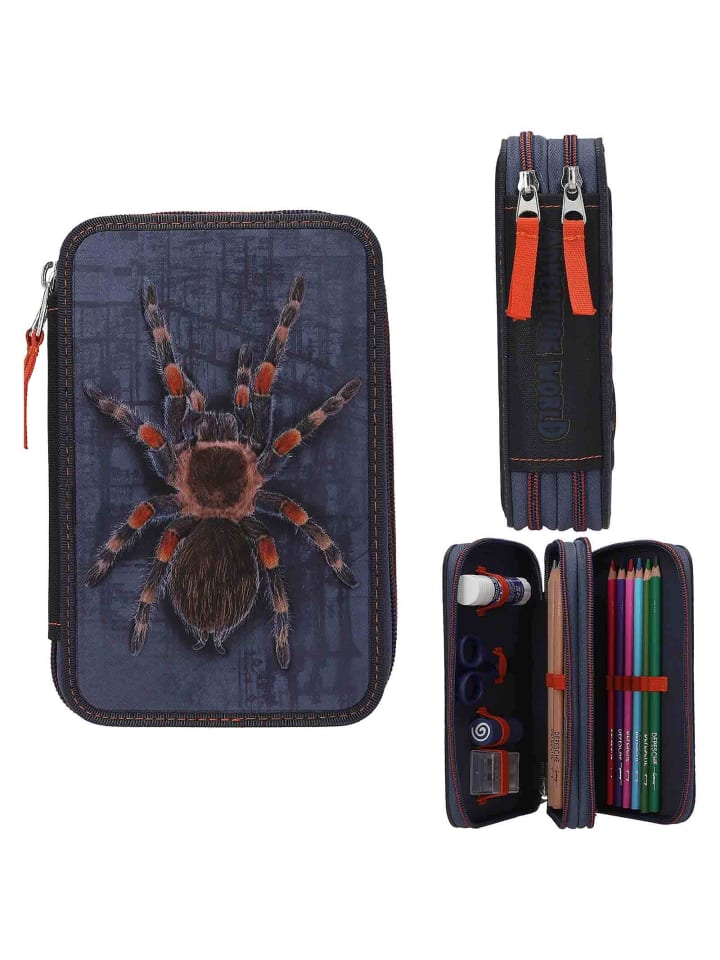 Depesche 2-Fach Federtasche mit Spinne Adventure World 5,5 x 12 x 19 cm in blau-orange günstig kaufen onesize