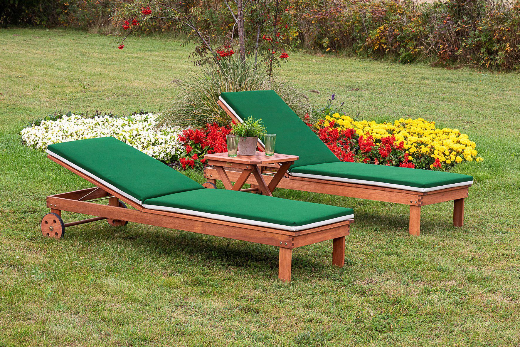 MERXX Gartenliege Aktionsliegen Set, 3 St., 2 Liegen mit Auflage, 1 Hocker