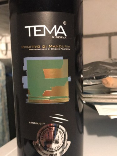 CantolioTema Riserva Primitivo di Manduria 2017