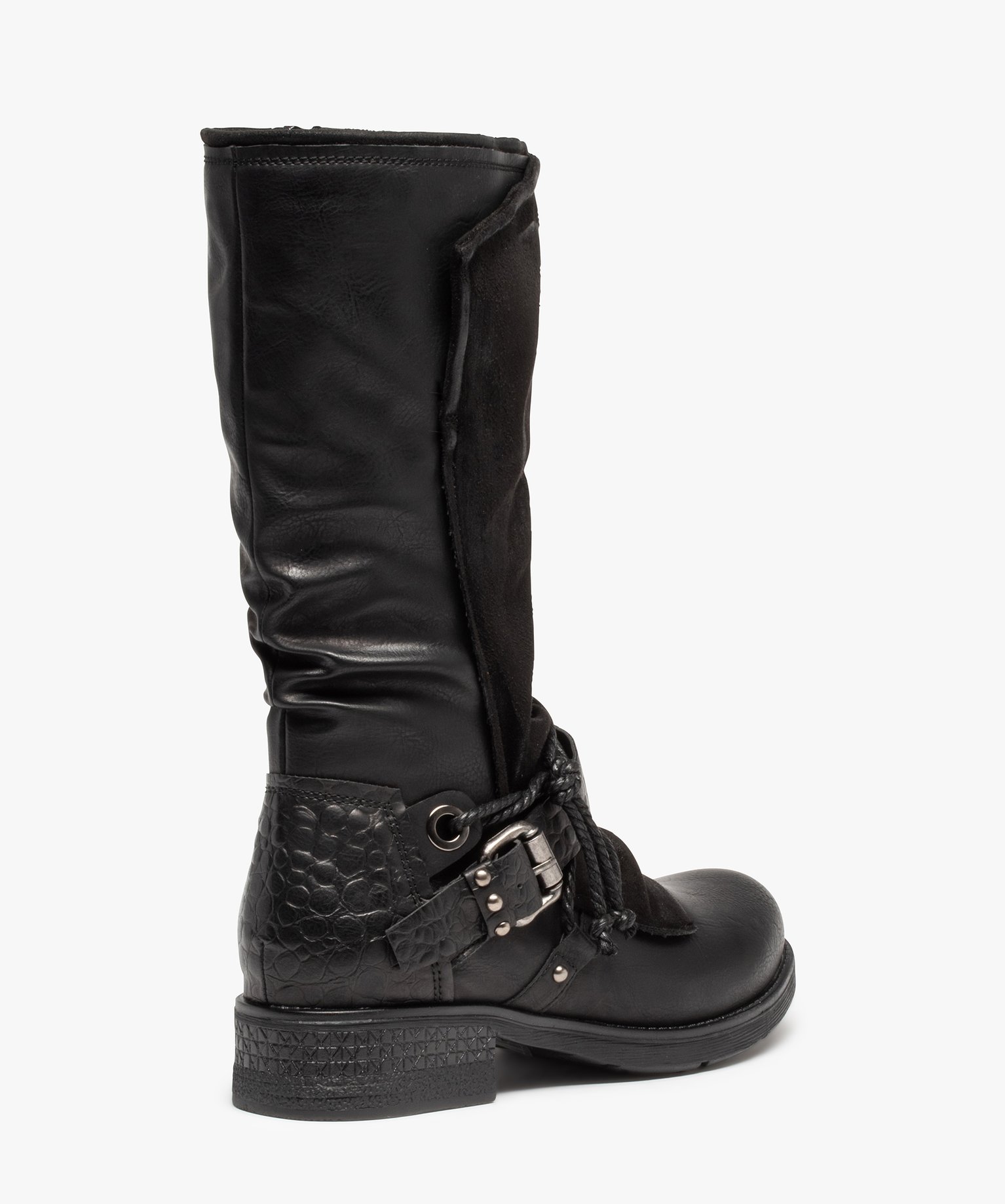 Bottes femme unies style motard à brides fantaisie noir | GEMO