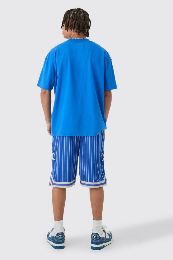 Lockere gestreifte Mesh-Shorts