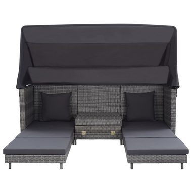 vidaXL Loungesofa Ausziehbares 3-Sitzer-Schlafsofa mit Dach Poly Rattan Grau, 1 Teile