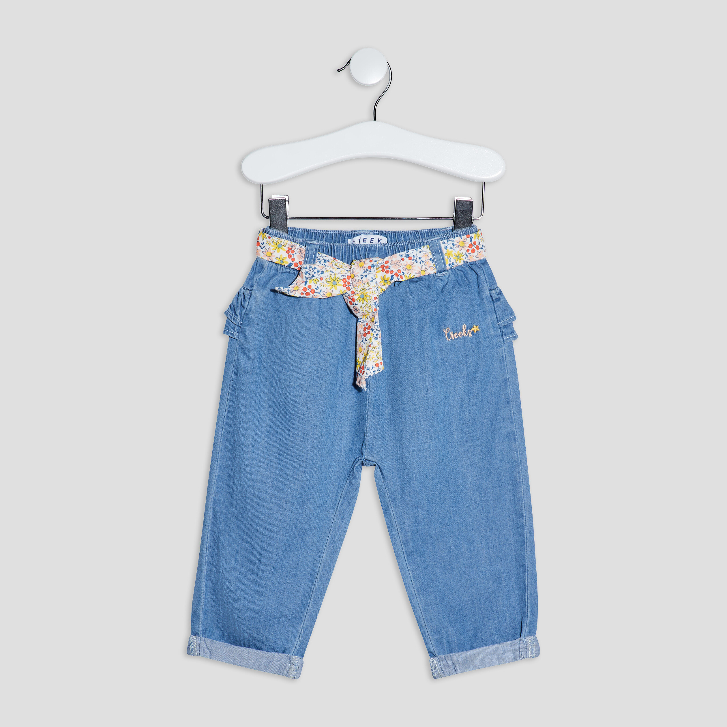 Jeans droit avec volants denim stone bébé fille | La Halle