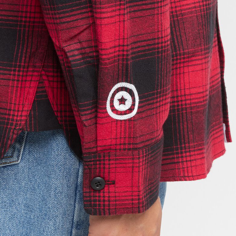 A Bathing Ape Check Shark Relaxed Fit Flannel Shirt red