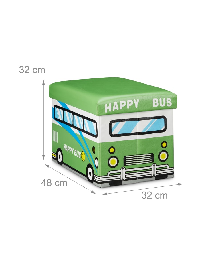 relaxdays Spielzeugkiste Happy Bus in Grün - (B)48 x (H)32 x (T)32 cm günstig kaufen onesize