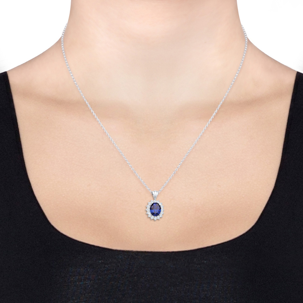 Elli Elli Collier Femme Saphir Zircone - (925/1000) Argent collier