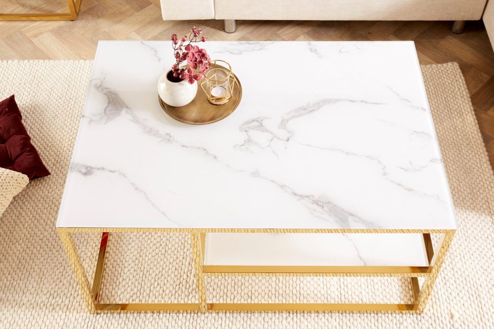 riess-ambiente Couchtisch BOUTIQUE 90cm weiß / gold (Einzelartikel, 1-St), Wohnzimmer · Kristallglas · Metall · eckig · Marmor-Dekor · Barock