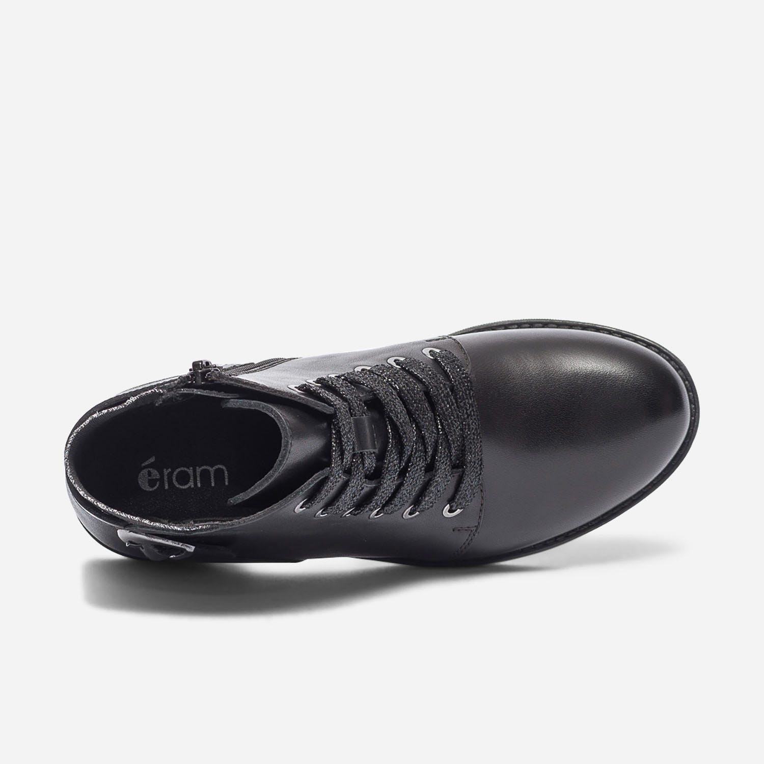 Bottine noire en cuir à élastique et lacet pailletés