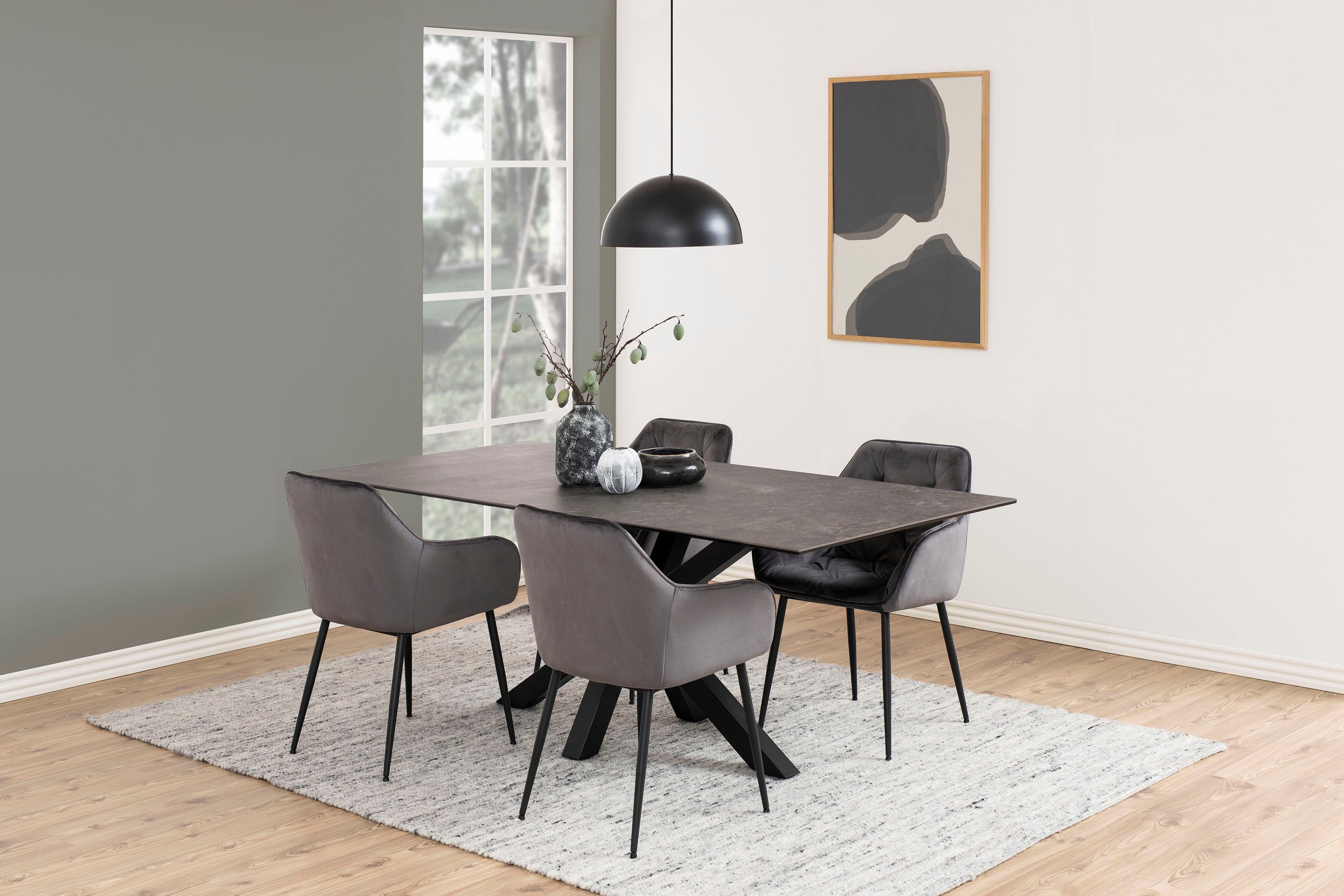 ACTONA GROUP Esstisch Hanna, mit einer schwarzen Keramik-Optik Tischplatte, Breite 200 cm