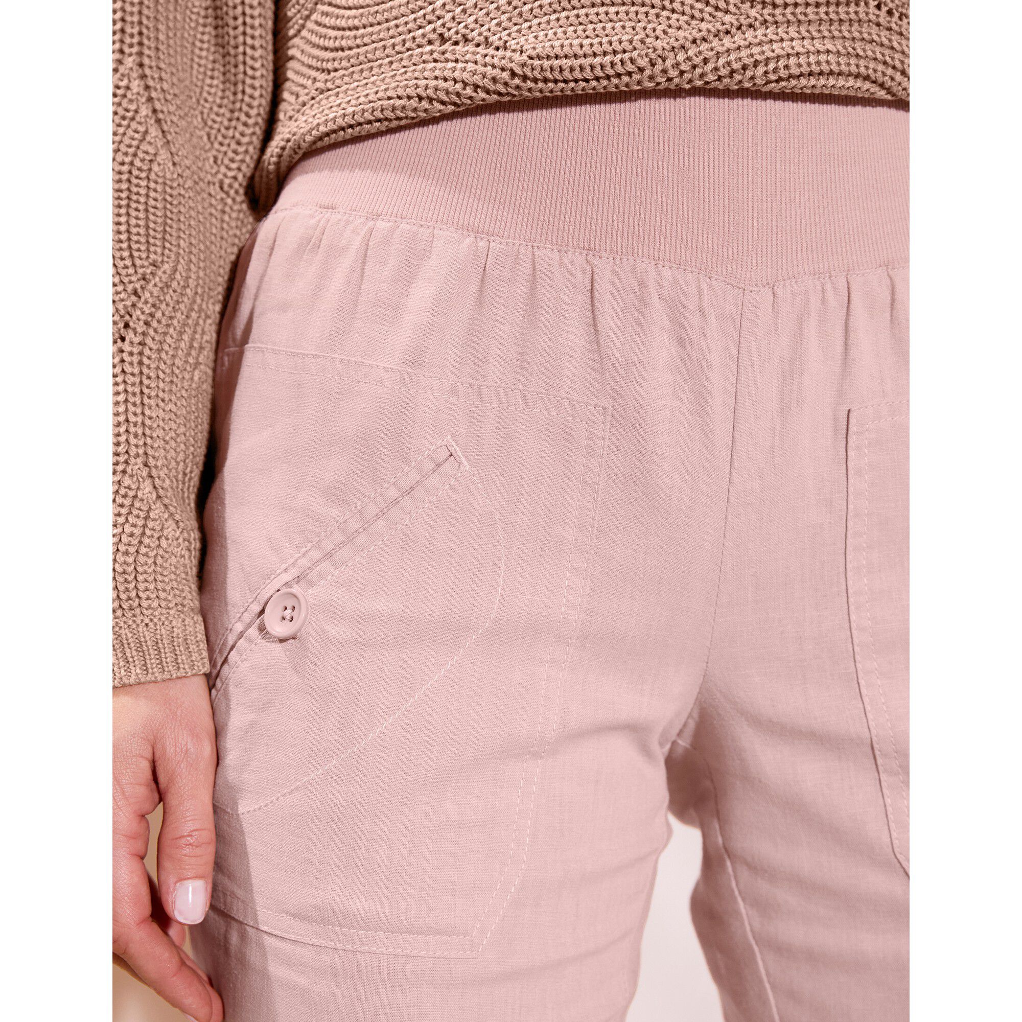 Pantalon coupe droite 7/8ème taille élastiquée, lin coton