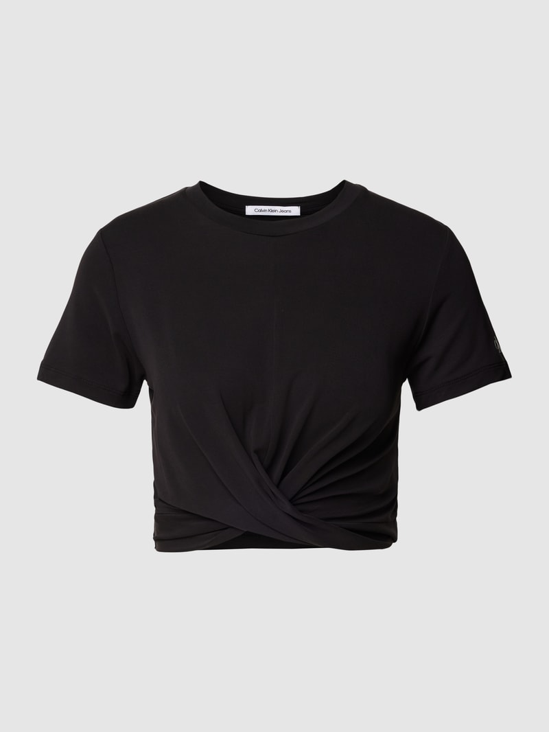 Cropped T-Shirt mit Label-Stitching in black