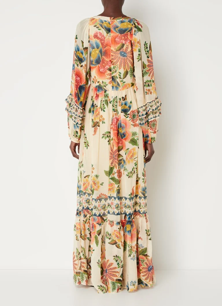 Rochie lungă Farm Rio cu imprimeu floral și mâneci bufante.