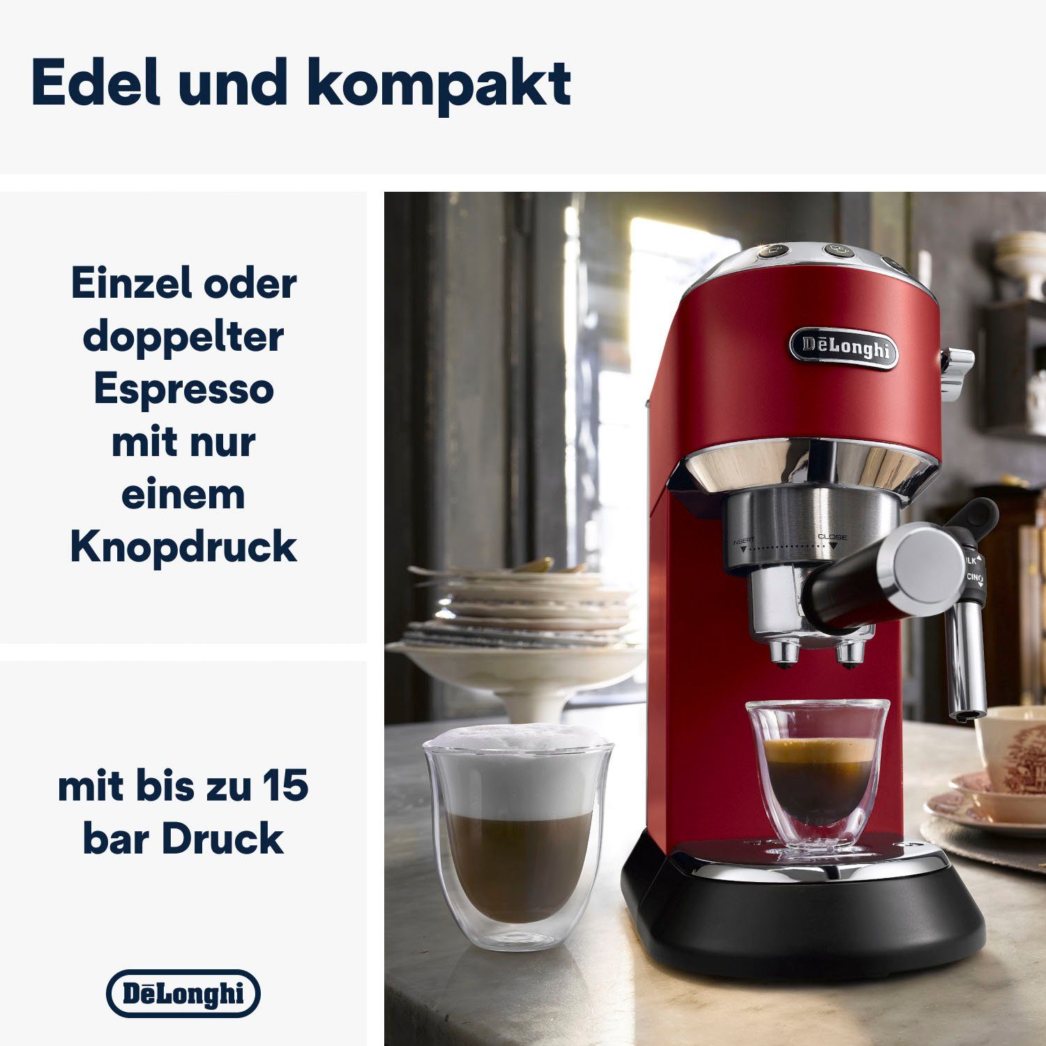 De'Longhi Siebträgermaschine Dedica Style EC 685.R, 1350 Watt, 15 Bar
