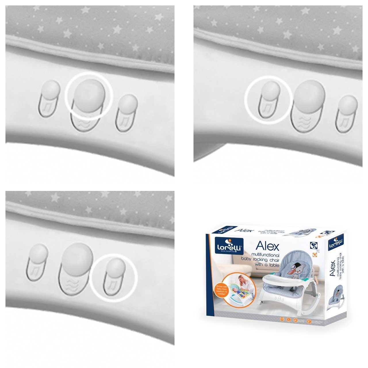 Lorelli Babywippe Baby Rocker, Babywippe ALEX 3 in 1, Tisch Vibrationsfunktion, 4 Melodien