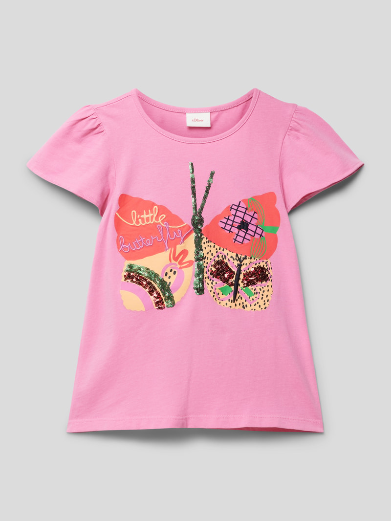 T-Shirt mit Paillettenbesatz in pink