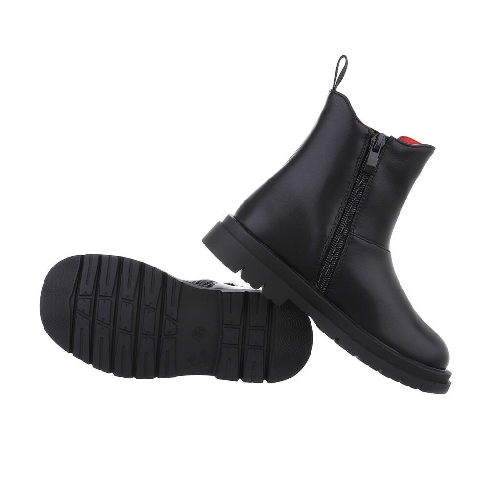 Ital-Design Kinder Freizeit Stiefelette Blockabsatz Stiefeletten in Schwarz