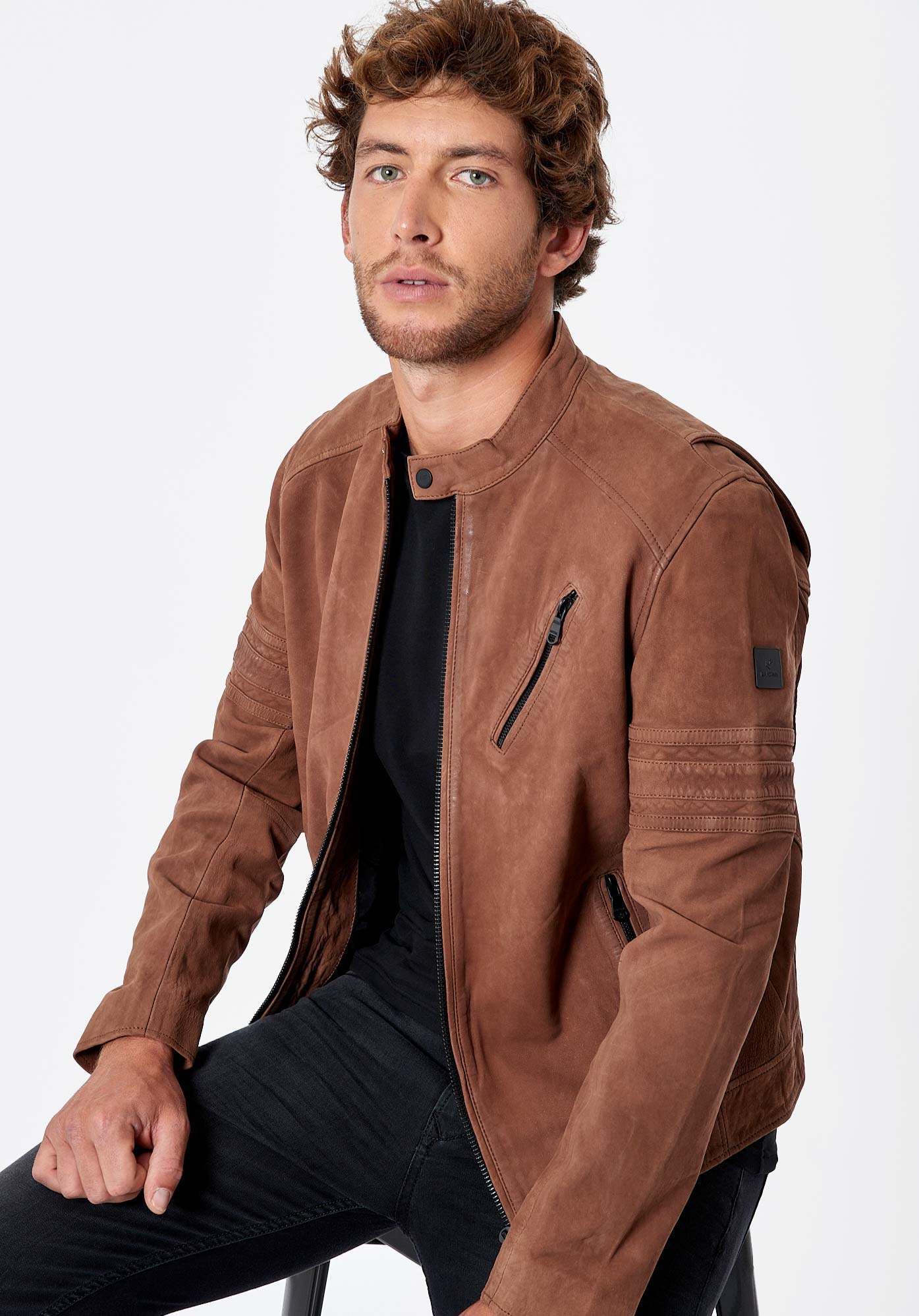 SOMA   Veste en cuir marron Homme