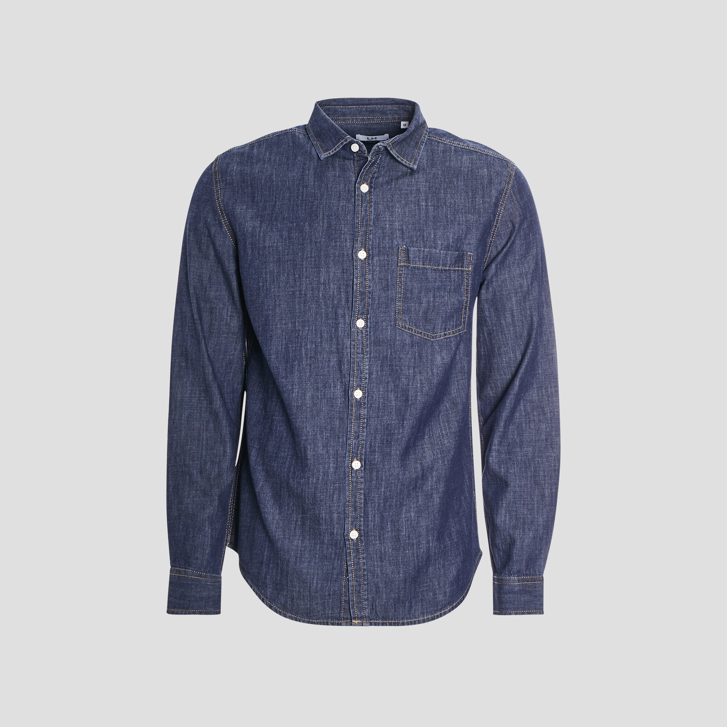 Chemise droite manches longues denim stone homme | La Halle