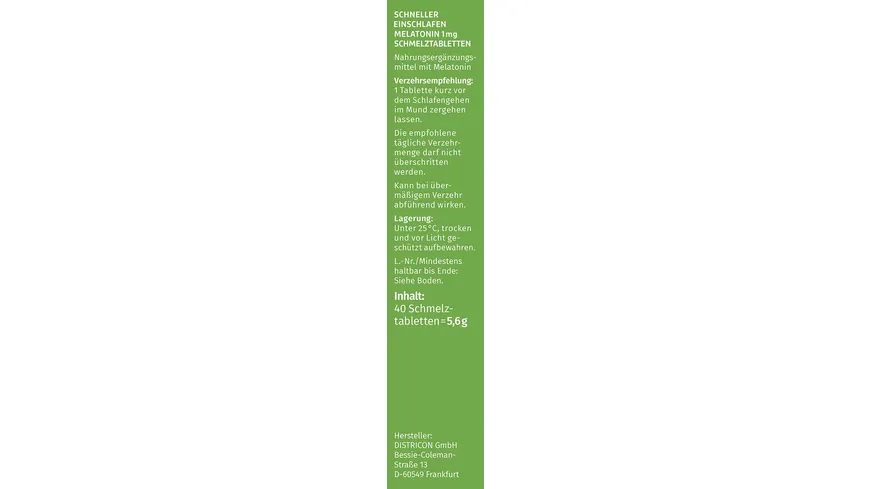 GreenDoc Schneller Einschlafen Melatonin Schmelztabletten