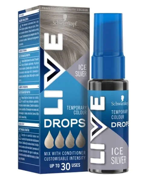 „Schwarzkopf Live Drops Icy Silver“ pusiau ilgalaikiai plaukų dažai