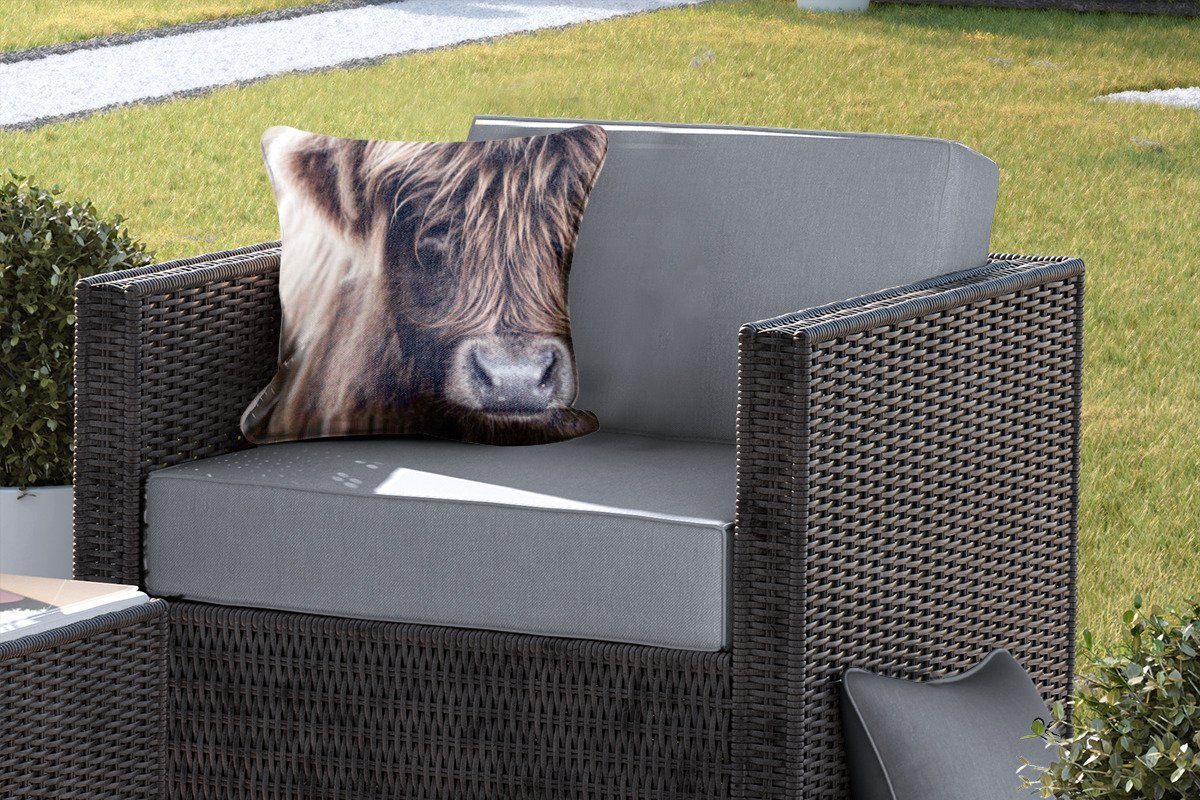 MuchoWow Dekokissen Schottischer Highlander - Schottische Kuh, Kissenbezüge, Kissenhülle, Dekokissen, Dekokissenbezug, Outdoor