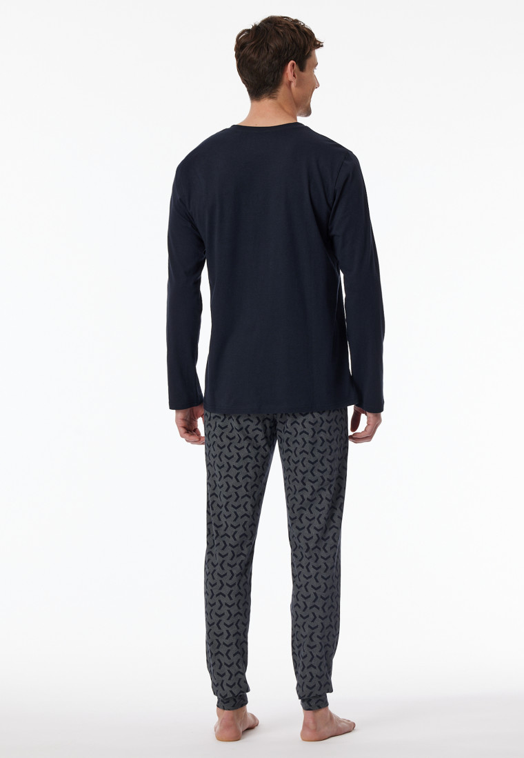 Schlafanzug lang Bündchen nachtblau - Casual Essentials