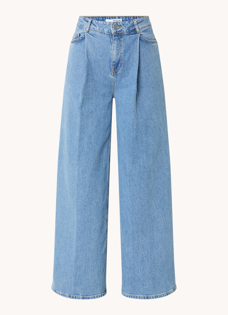 Ausgewählte Femme Ellin High-Waist-Jeans mit weitem Bein aus Lyocell-Mischgewebe in heller Waschung