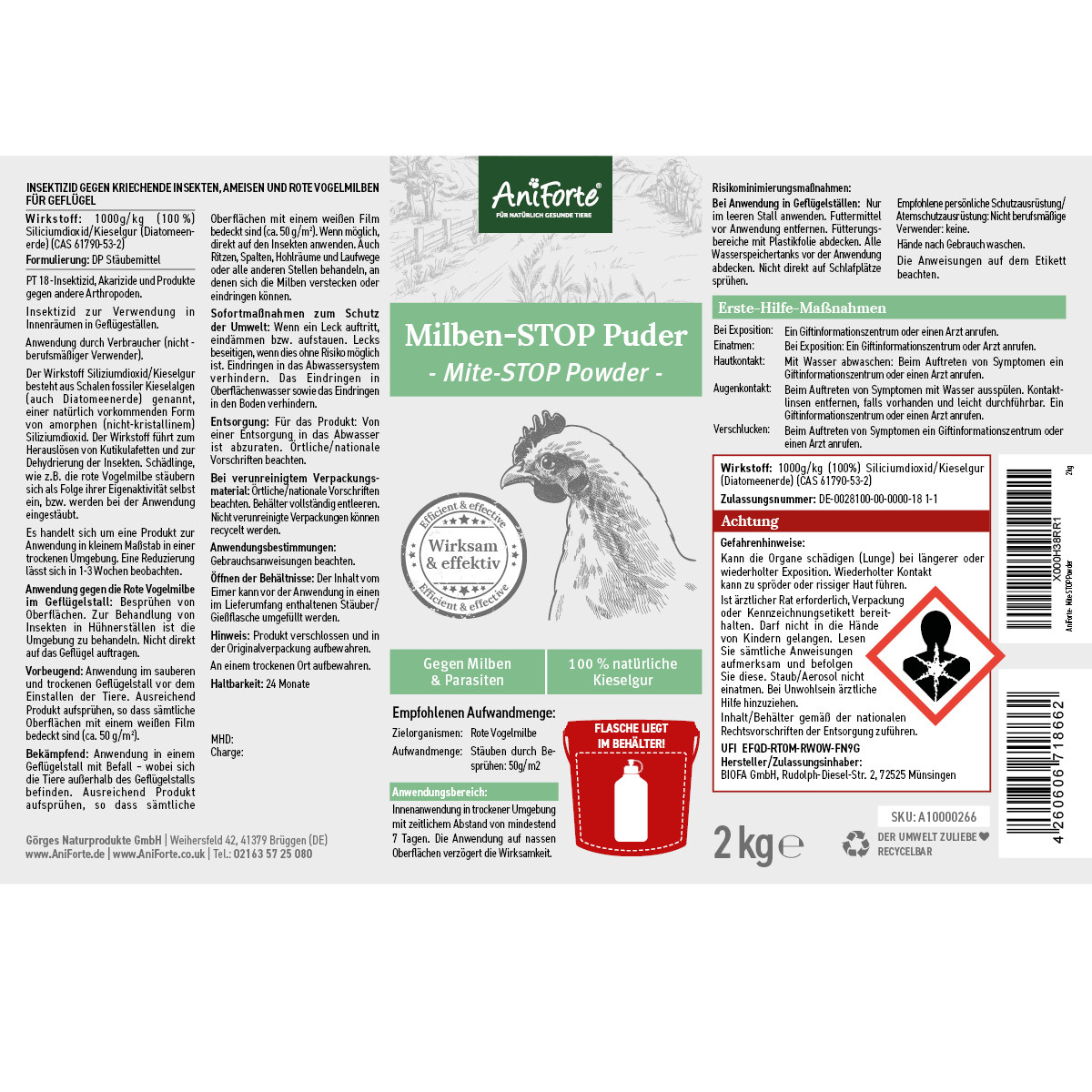 Aniforte Zubehör Aniforte Milben STOP Kieselgur inkl. Stäuberflasche 2kg