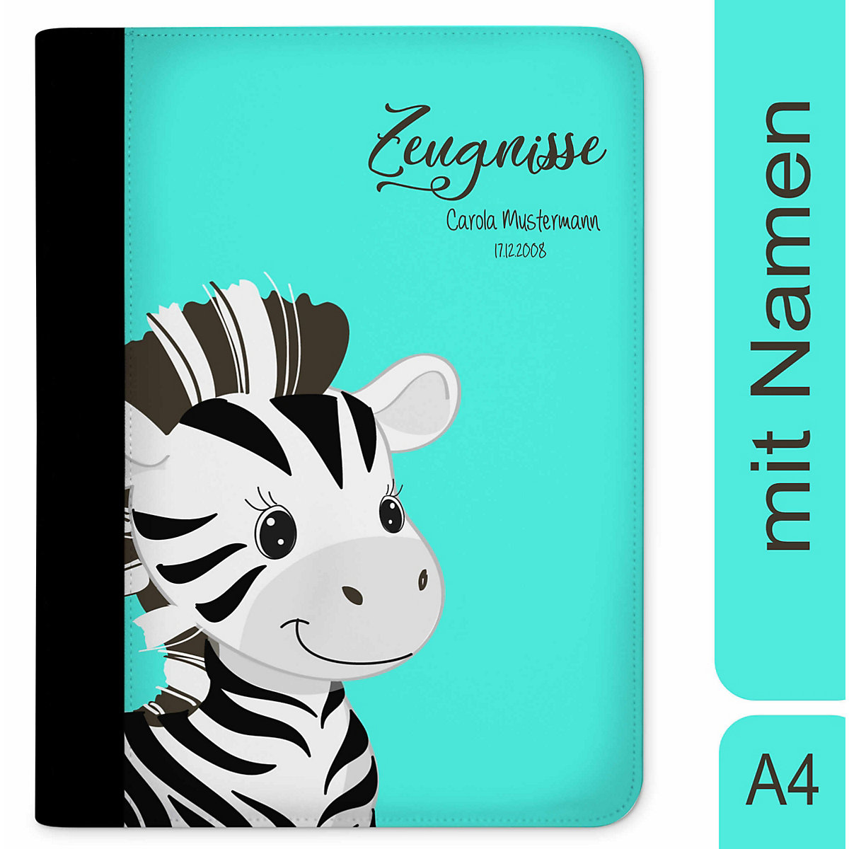 Zeugnismappe / Dokumentemappe mit Name personalisiert Zebra Türkis