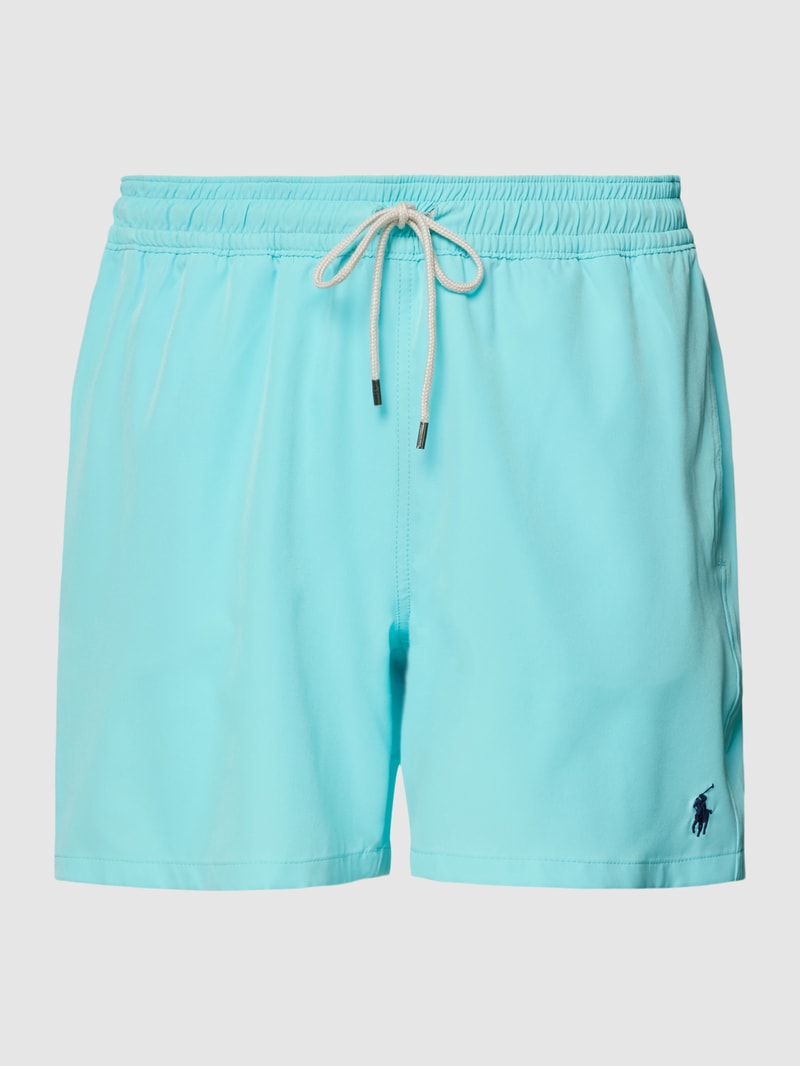 Badehose mit Logo-Stitching Modell 'TRAVELER' in aqua blau