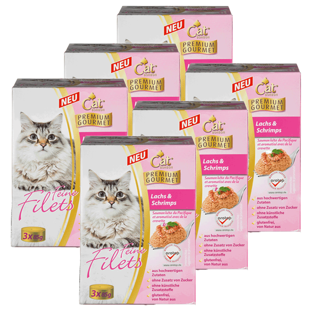 CAT BONBON Feine Filets, Lachs & Shrimps & Fischrogen, 3 x 85 gr. - 6er Set