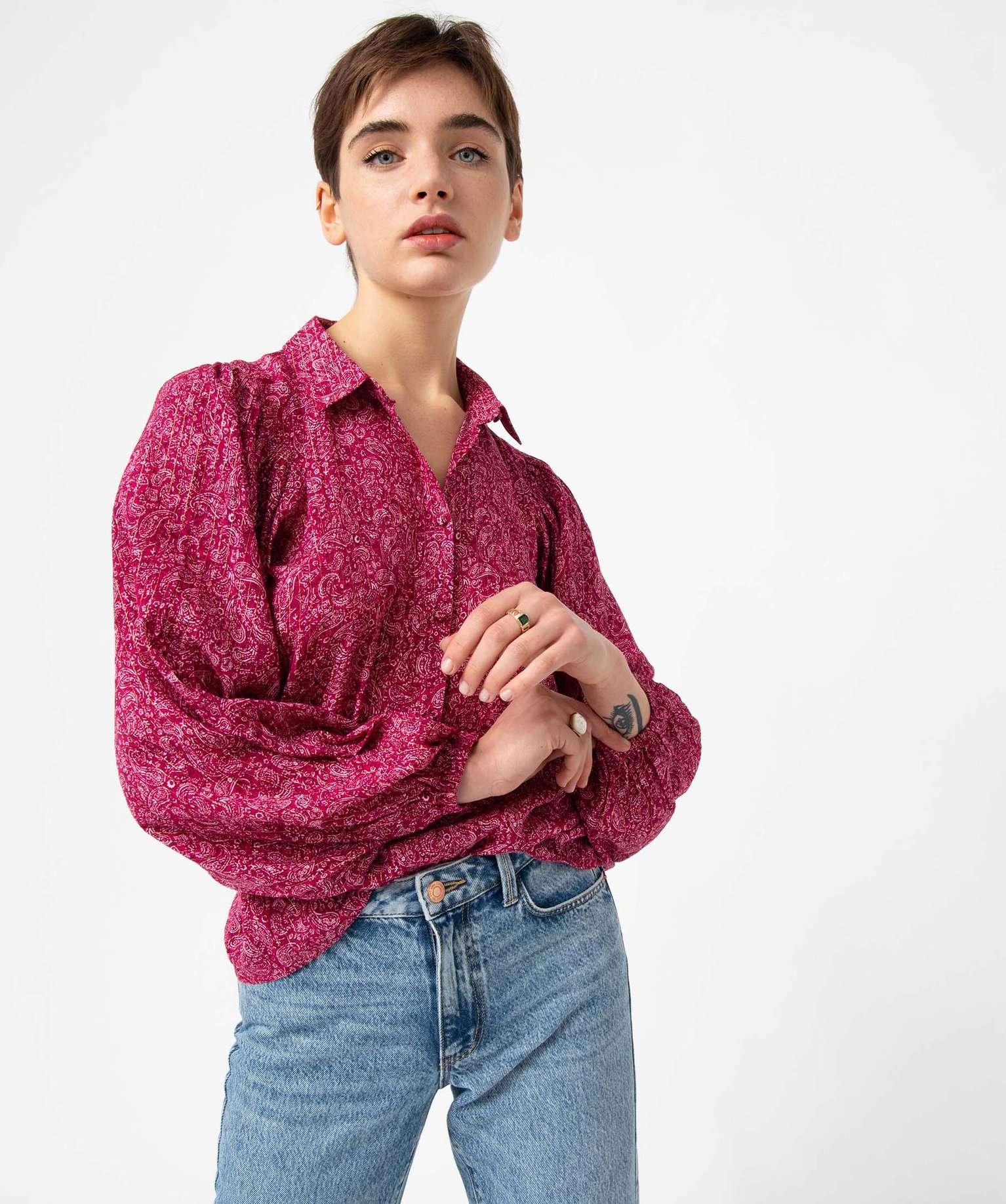 Chemise femme imprimée à manches extra larges imprime | GEMO