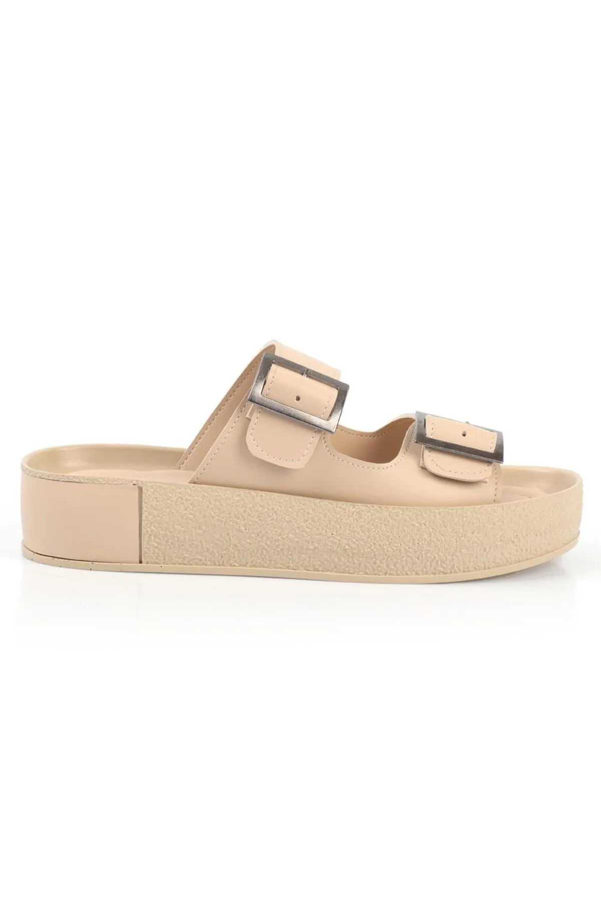 Capone Outfitters  Capone Damen-Hausschuhe mit doppelter Gürtelschnalle und Keilabsatz in Beige