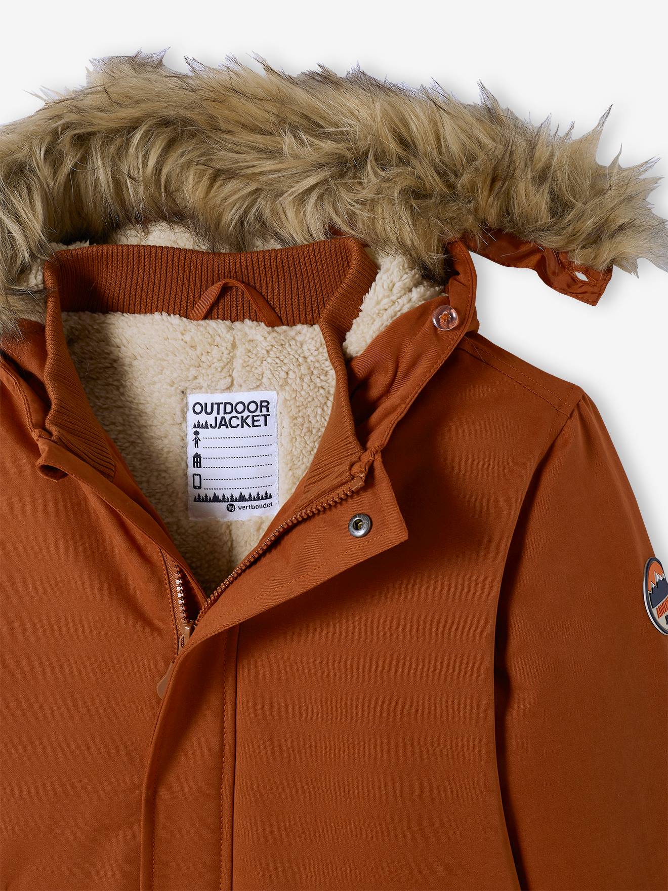 Parka à capuche doublée sherpa garçon noisette