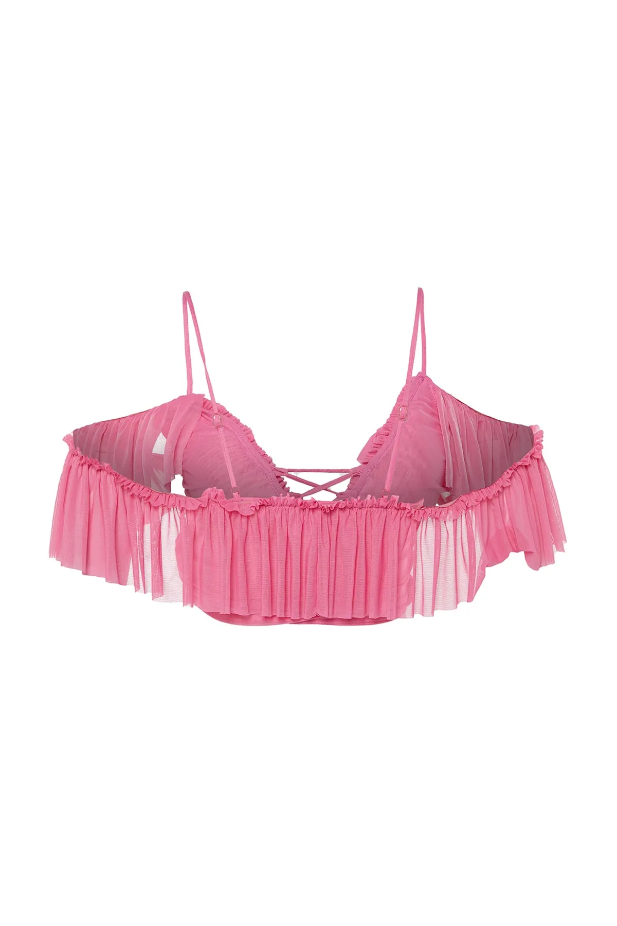 Trendyol Collection  Rosa Crop-Strick-Rüschenbluse TPRSS23BZ00072
