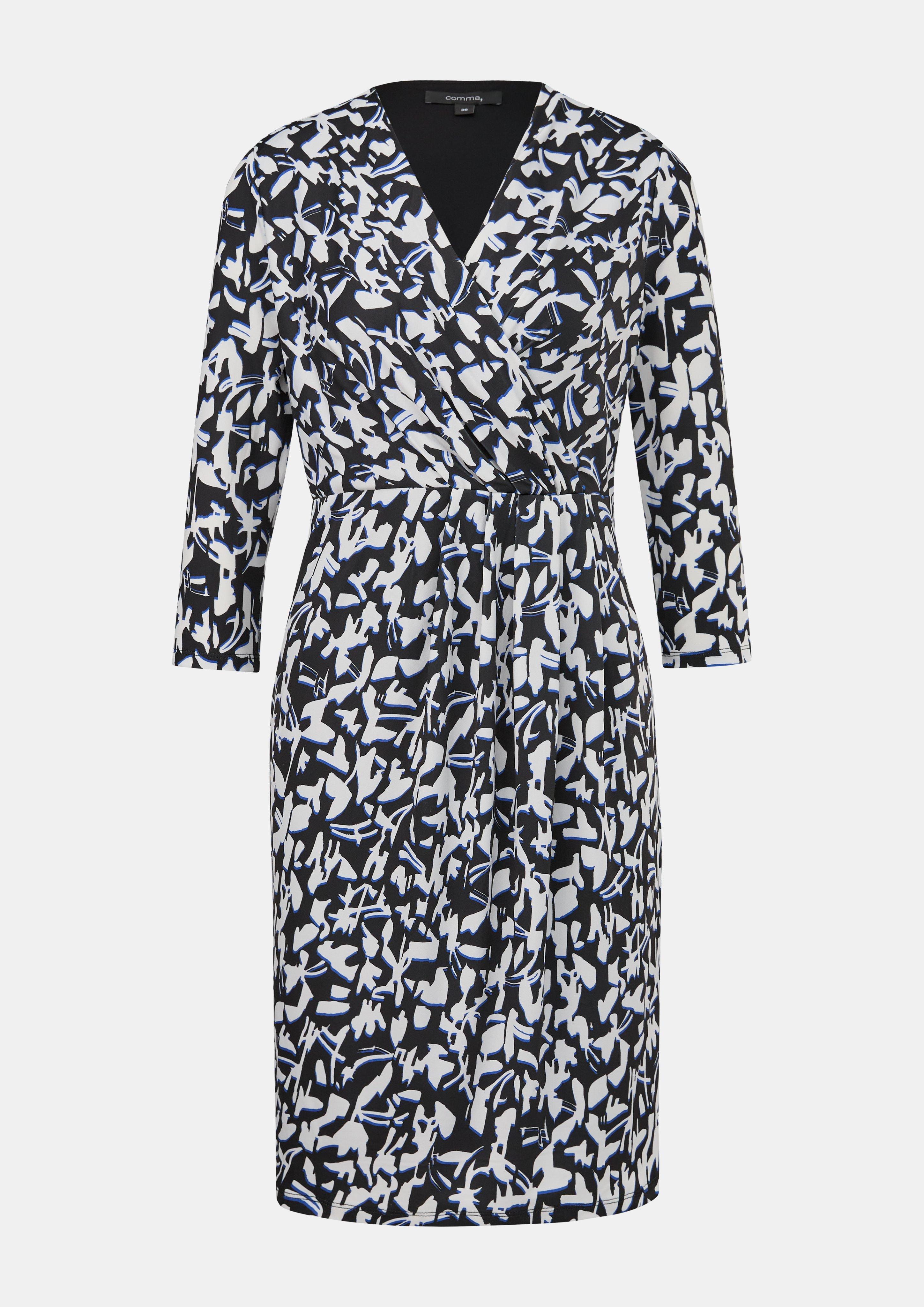 Kleid mit All-over-Print in Wickel-Optik - schwarz