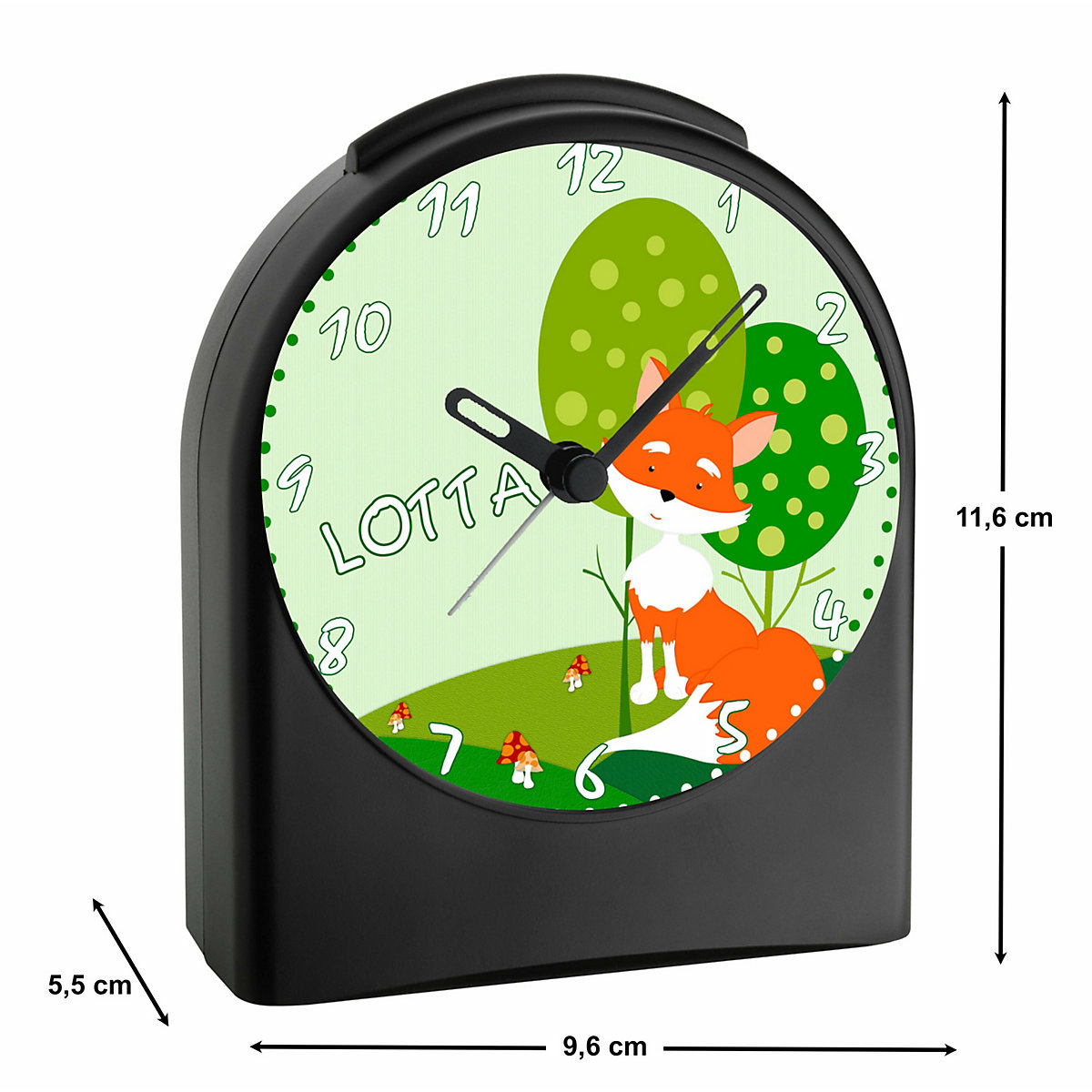 Kinder Funkwecker personalisiert mit Namen Fuchs Atom-/Funkuhr, 12-Stunden-Anzeigeformat, Schlummerfunktion, Nachtlicht, Geräuschlos/Ohne Ticken