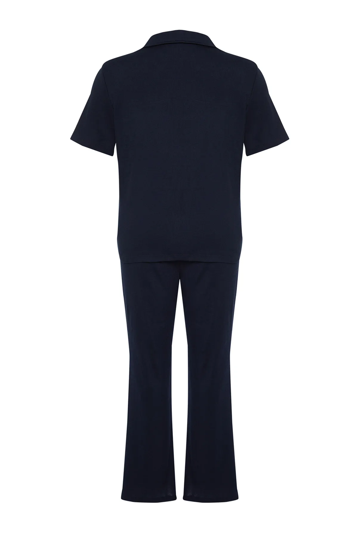 Trendyol Curve  Marineblaues Pyjama-Set aus Strick mit besticktem Hemdkragen TBBSS24AI00033