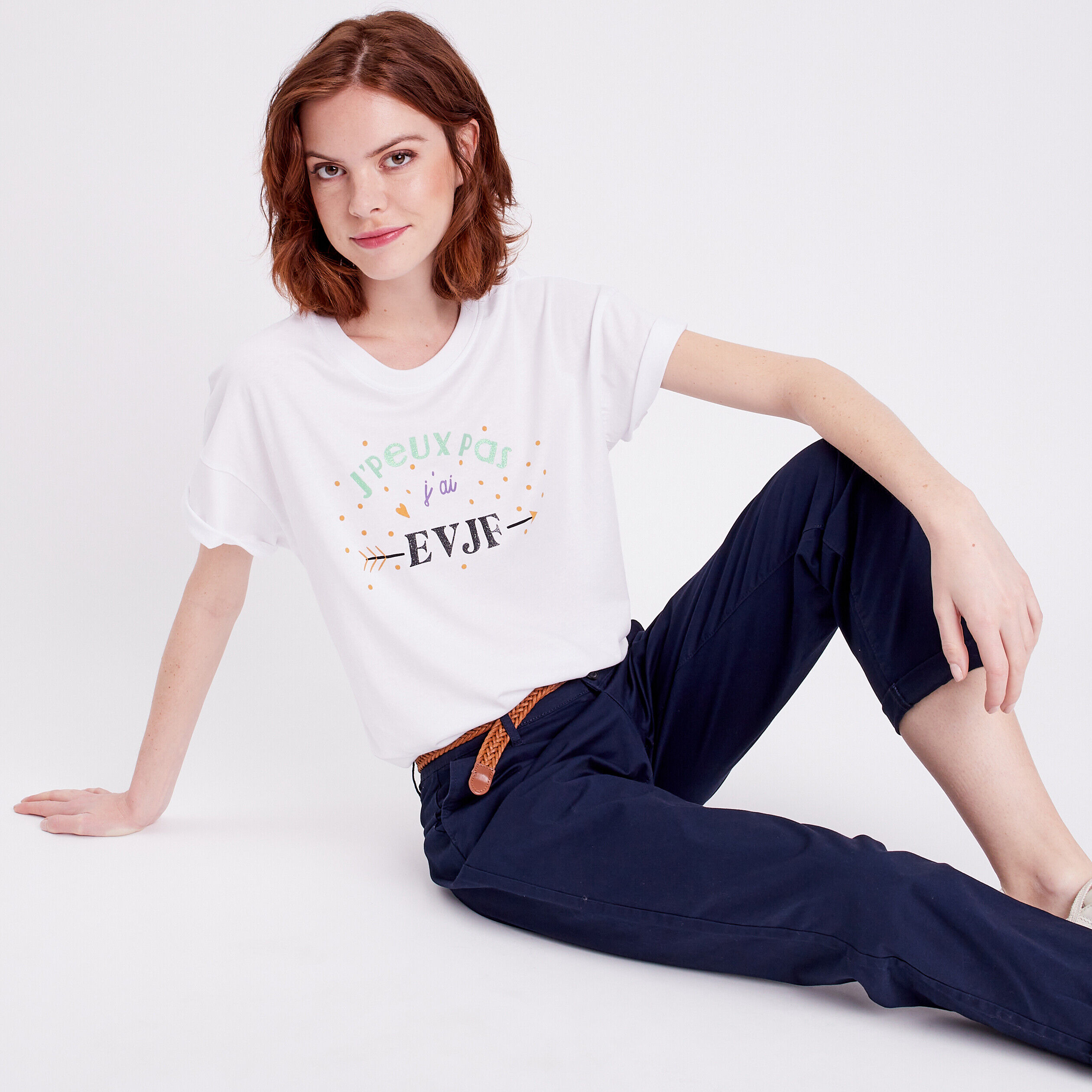 T-shirt oversize col rond blanc femme | Cache Cache