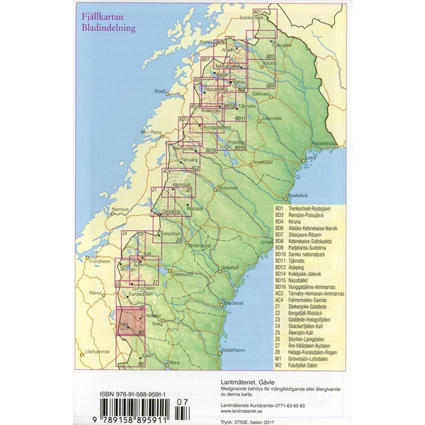 Fjällkartan 1 : 100 000 W1 Grövelsjön - Lofsdalen Bergwanderkarte - Wanderkarte