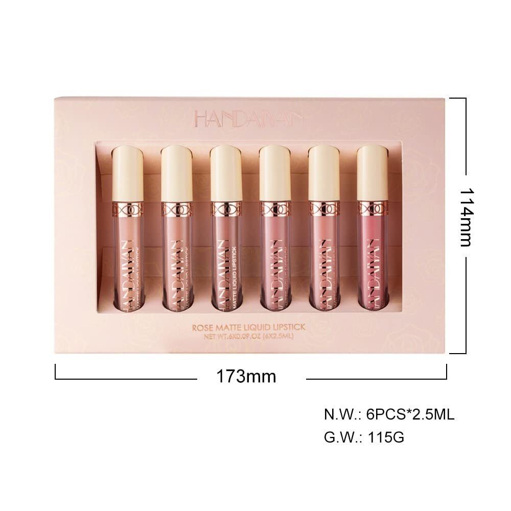 Haiaveng Lippenstift-Set 6-teiliges mattes flüssiges Lippenstift-Set, Wasserdichtes Lipgloss-Set,für Damen-Make-up