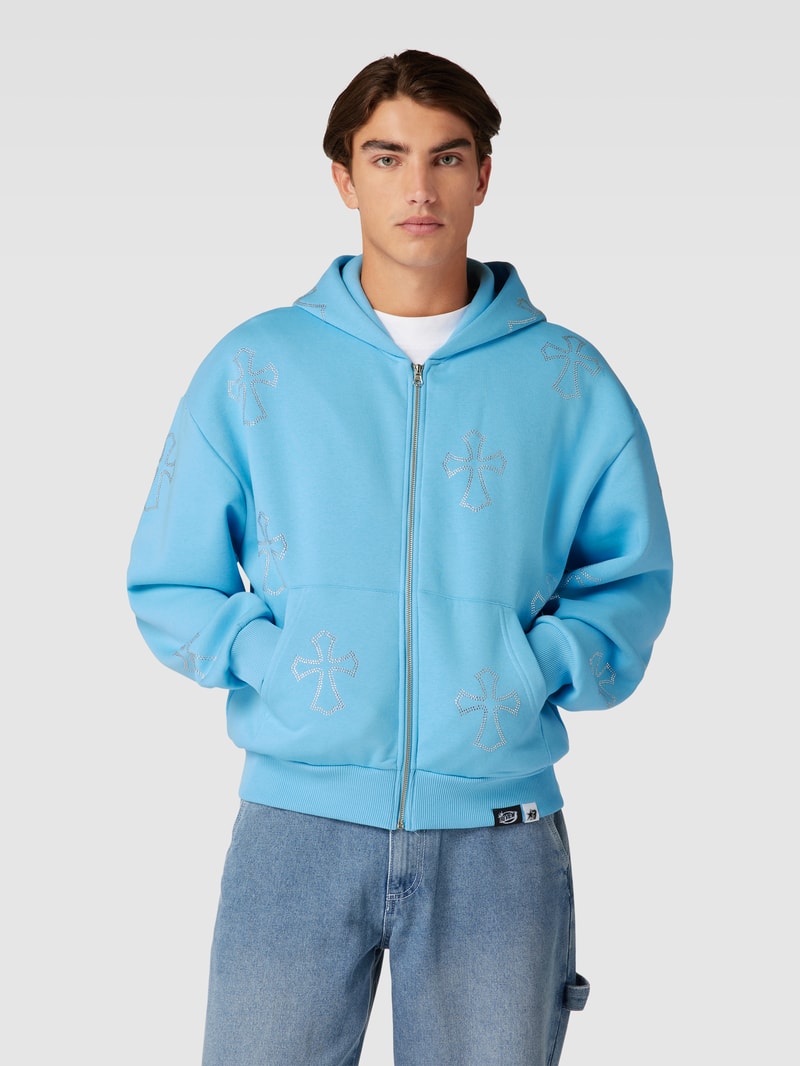Sweatjacke mit Label-Detail in hellblau