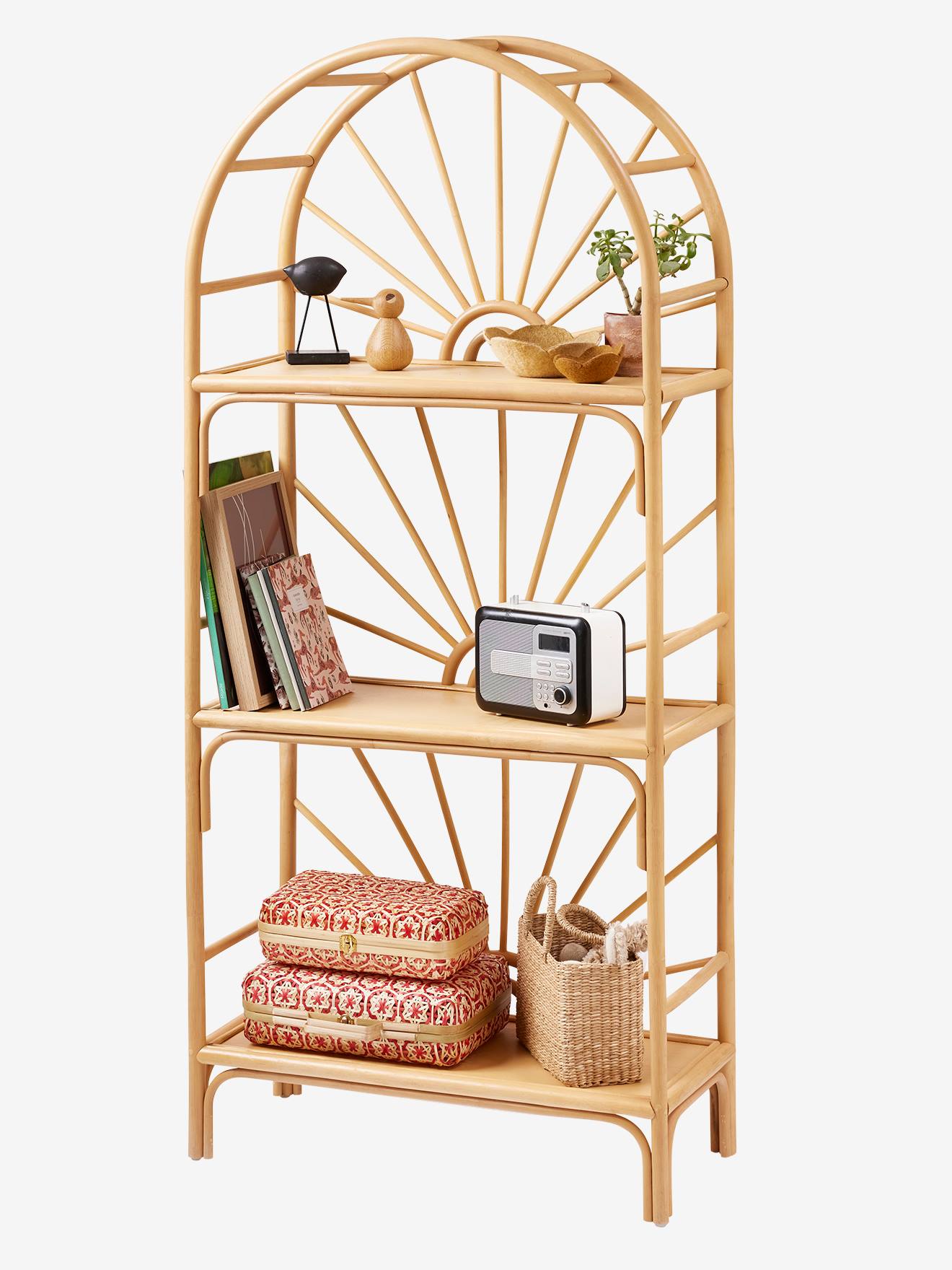 Vertbaudet Kinderzimmer Regal mit 3 Böden, Rattan BOHO - natur/sonnenform