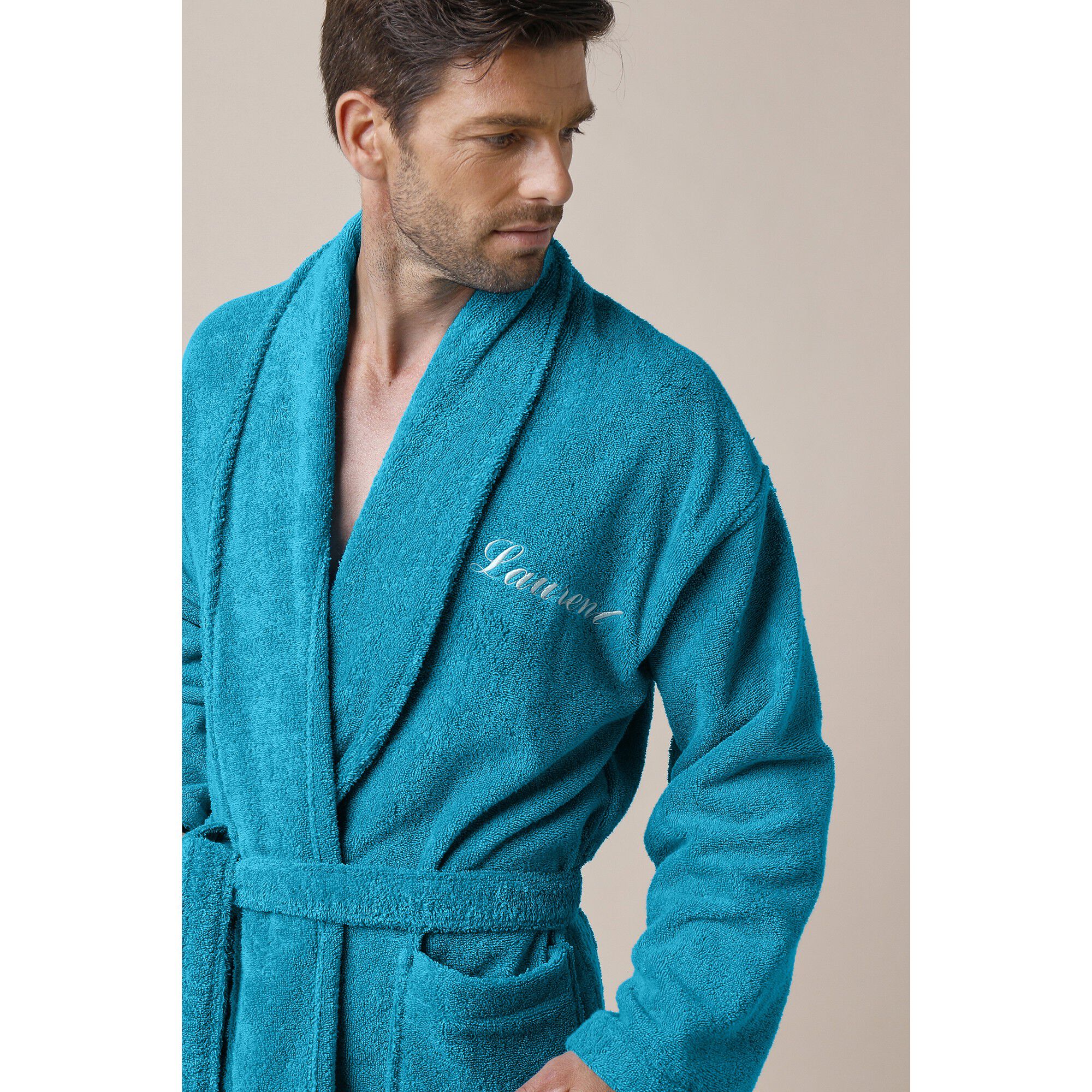 Peignoir mixte adulte éponge bouclette col châle personnalisable