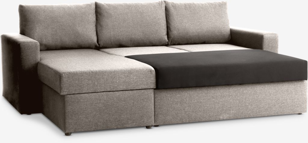 MARSLEV Sofa rozkładana z szezlongiem MARSLEV jasnoszara tkanina