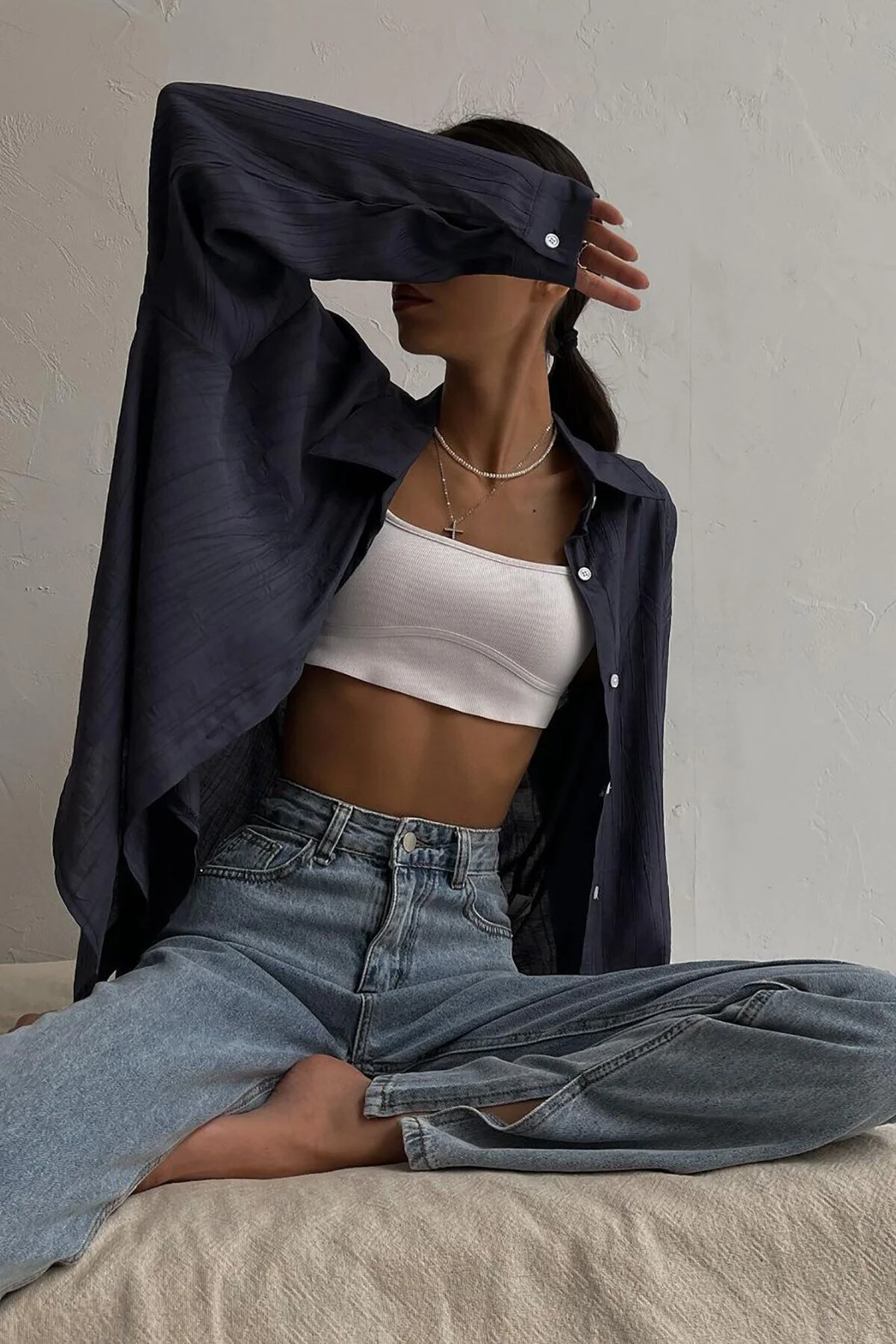 Madmext  Blaue Jeans mit hoher Taille und Schlitz für Damen MG1384