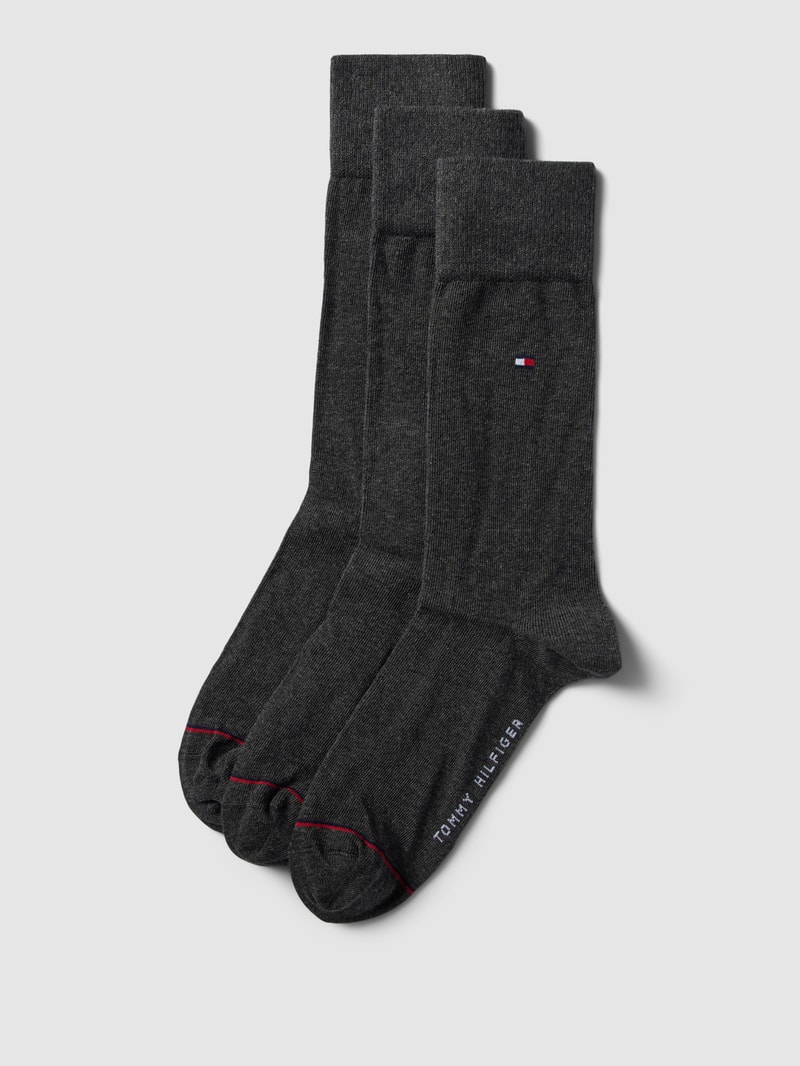 Socken mit Label-Details Modell 'Uni' im 3er-Pack in mittelgrau meliert