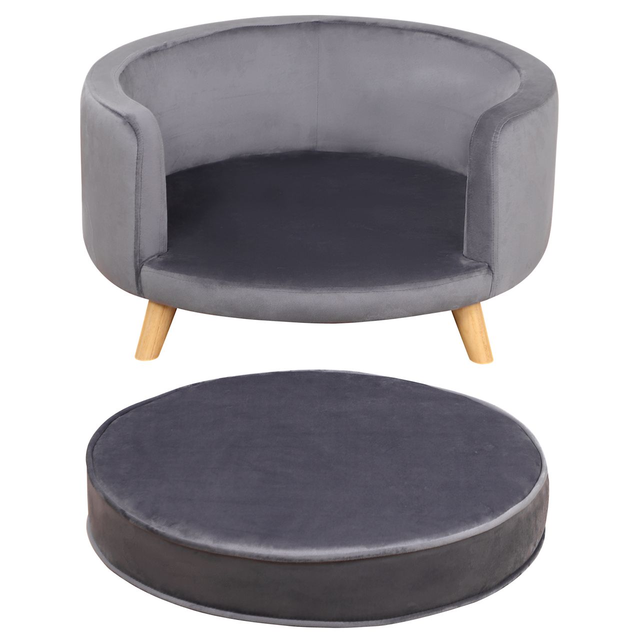 PawHut Hundesofa, Haustiersofa mit Samtoptik, Katzensofa mit Kissen, Holzbeine