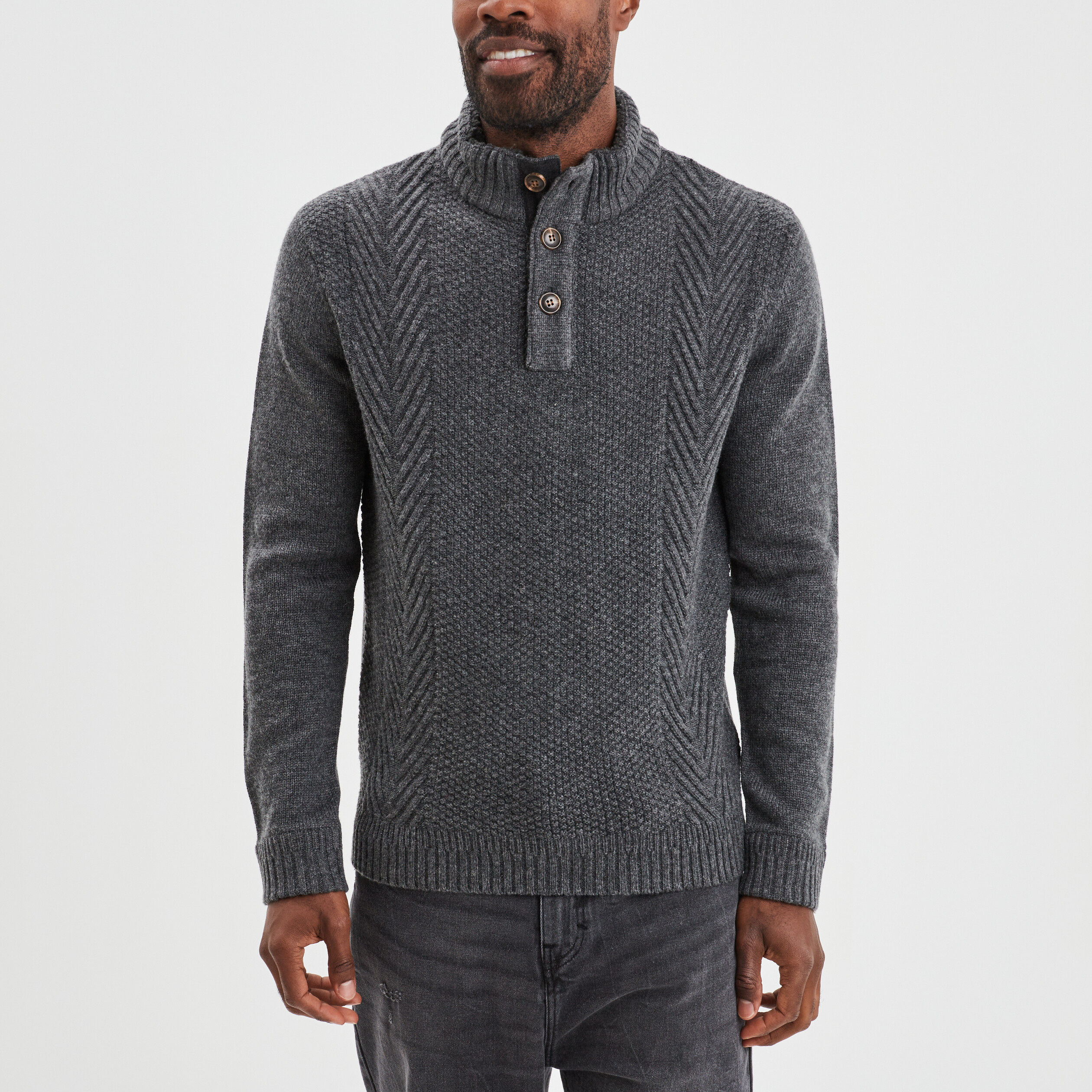 Pull camionneur boutonné gris foncé homme | La Halle